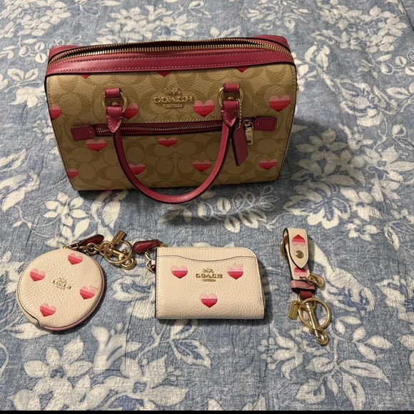 Coach Handbags - Coach Cream and Pink Heart Wallet